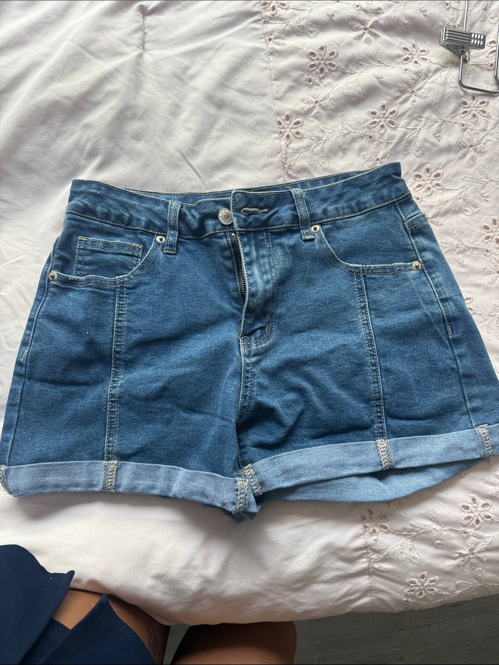 High-Rise Denim Shorts in Blue